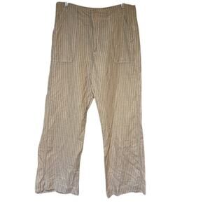 GAP Womens Linen Blend Khaki Striped Wide Leg Pants Size 10 Boho Coastal Beach